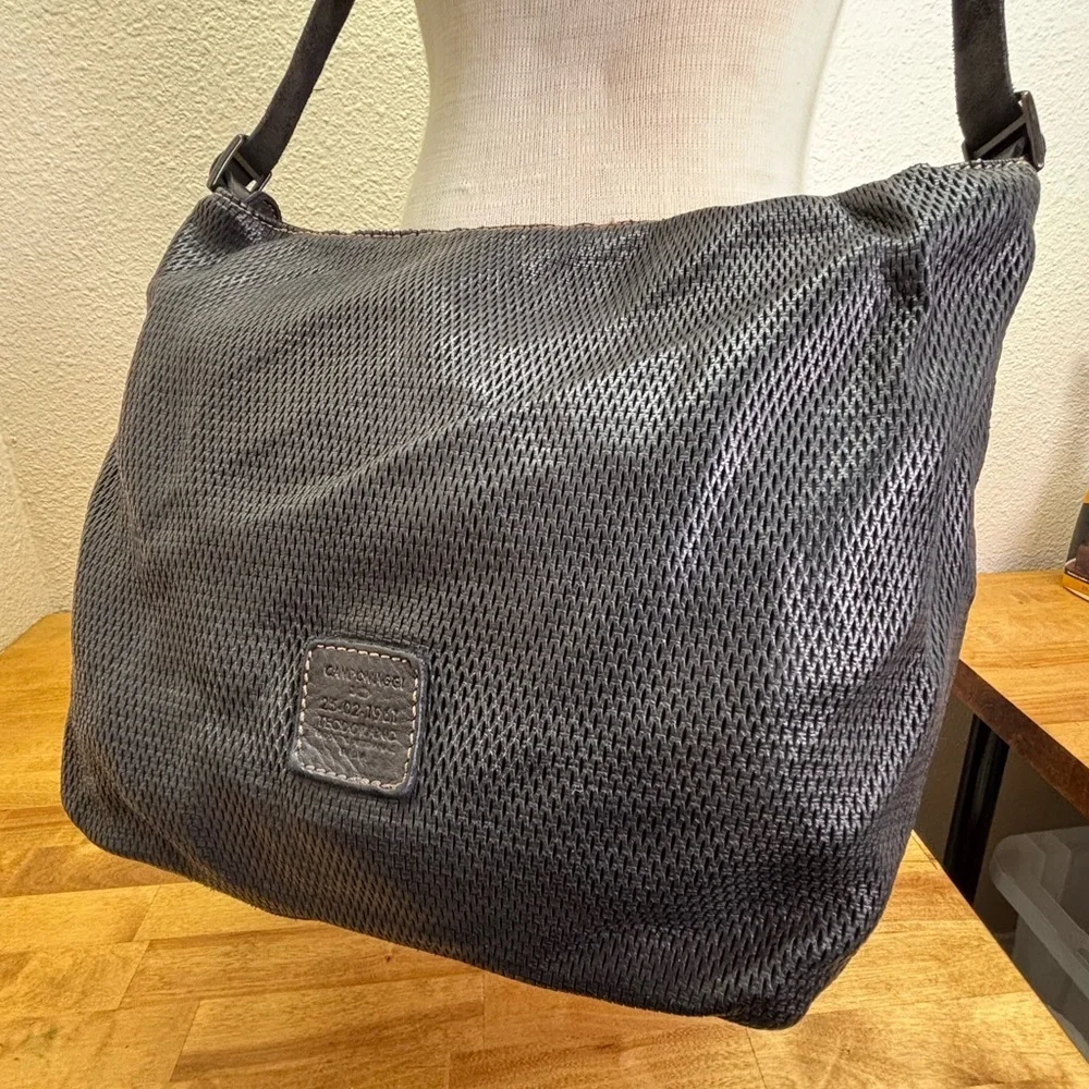 Campomaggi Teodorano Italy Perforated Black Leather Crossbody Bag